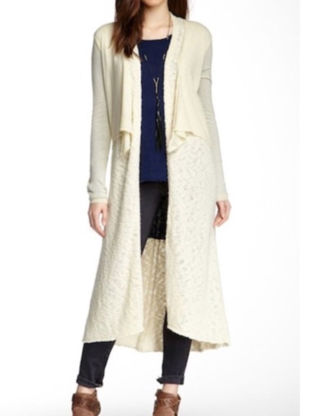 Sloane Rouge Cream Open-Front Longline Women's Sweater Cardigan